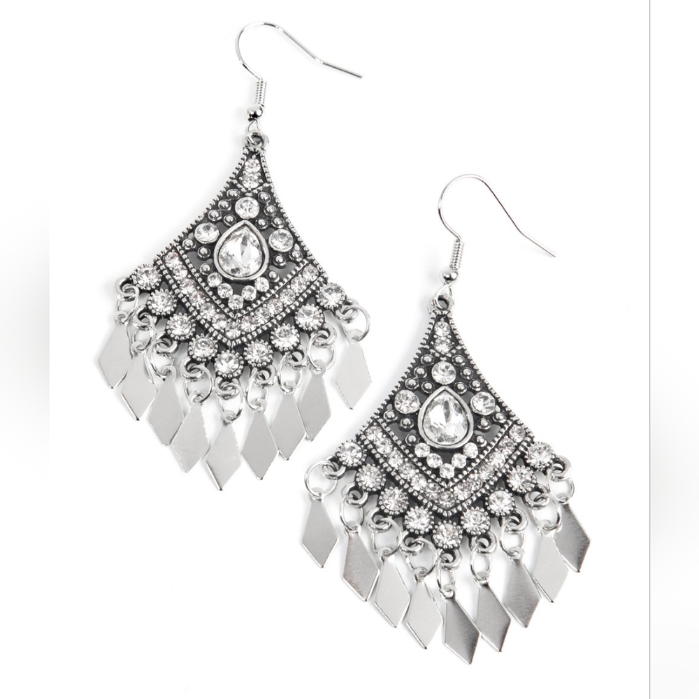 Indie Iridescence White Earrings NWT Silver